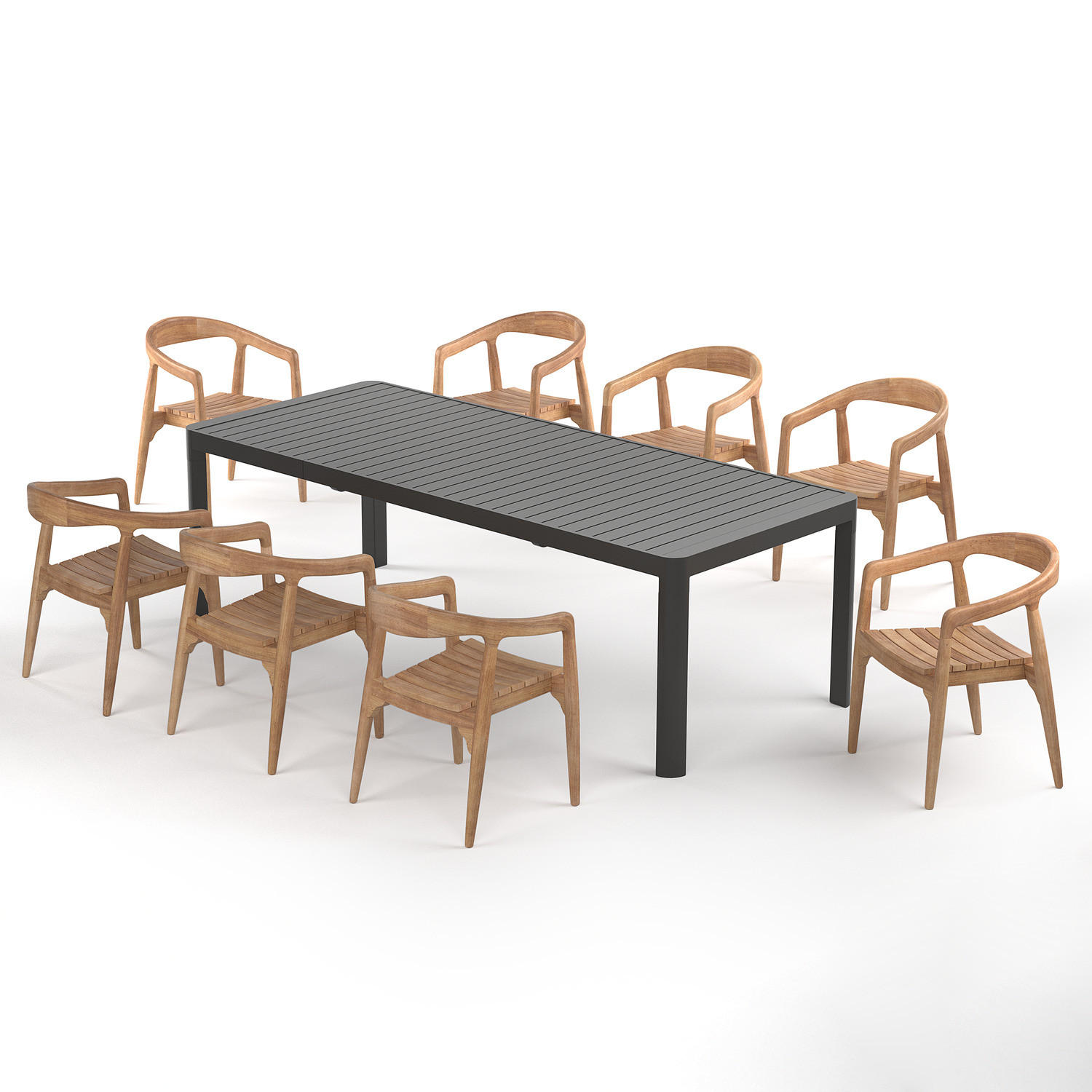 GARTENESSGRUPPE - 9-teilig - Teak massiv / Aluminium - Braun / Anthrazit - Anthrazit, Holz/Metall - home24