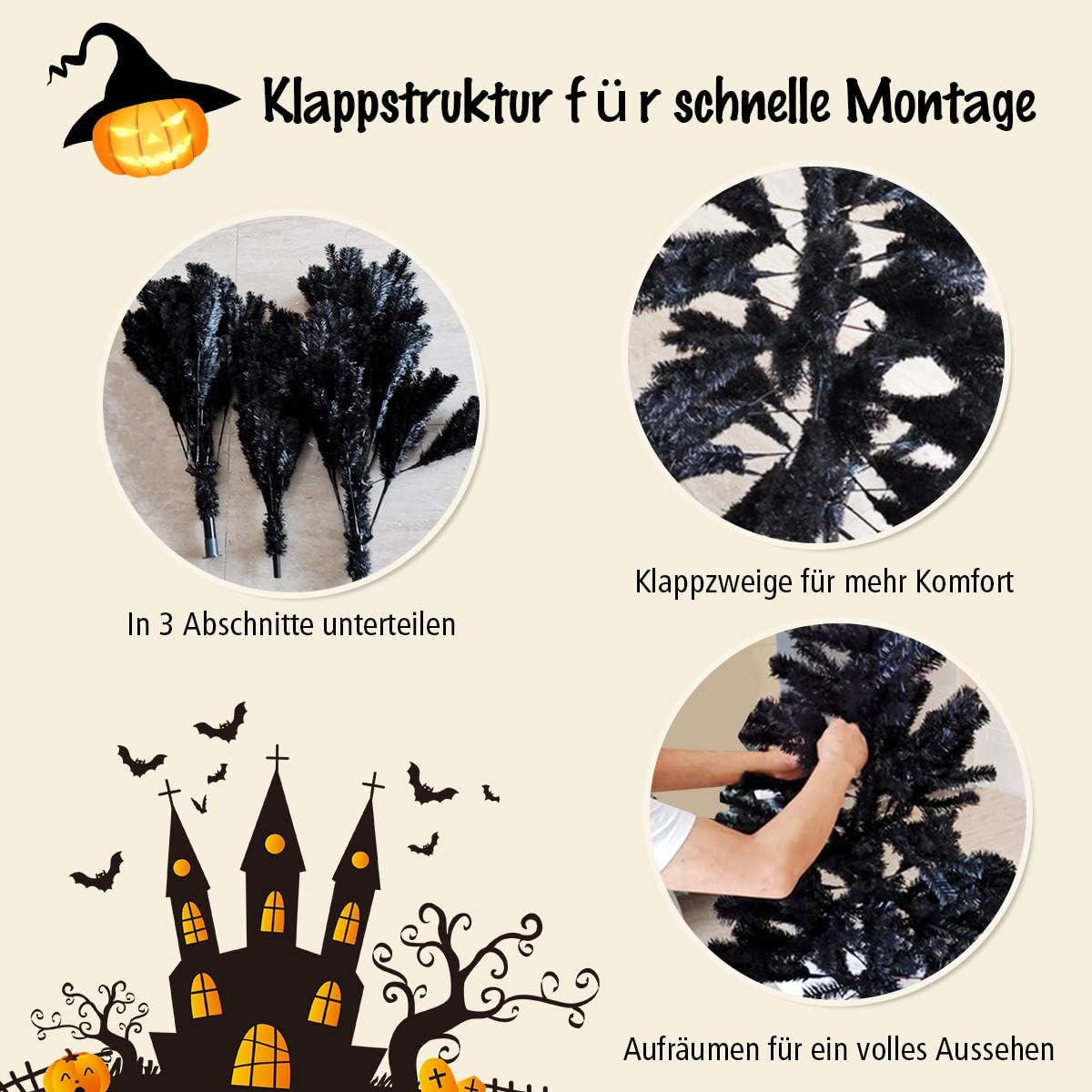 WEIHNACHTSBAUM Schwarz - Schwarz, Kunststoff (225cm) - COSTWAY