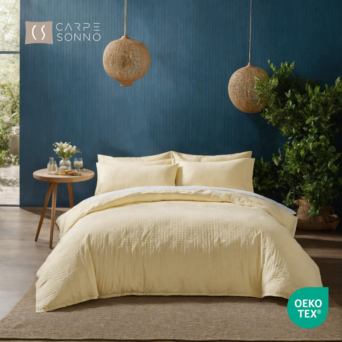 SEERSUCKER-BETTWÄSCHE 155x220 Uni Sommer Bettbezug Bügelfrei aus 100% Baumwolle, Bettbezüge einfarbig Creme - Creme, Textil (155/220cm) - Carpe Sonno