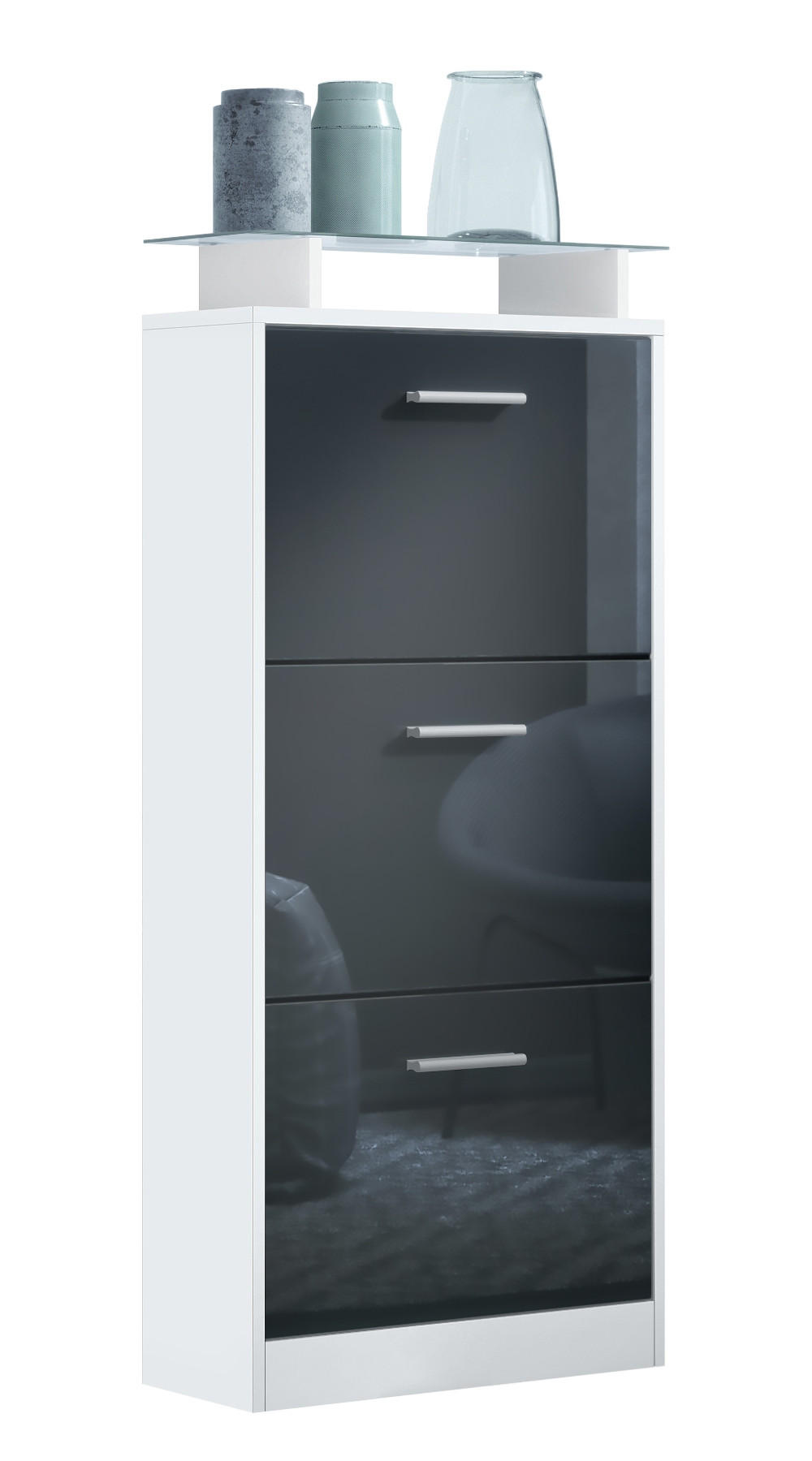 SCHUHSCHRANK Lavia Front in Schwarz Hochglanz - Schwarz Hochglanz, Holzwerkstoff (46/128/23cm) - Vladon