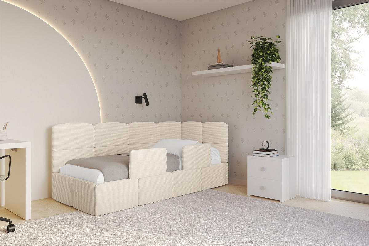 EINZELLBETT Jugendbett mit Bettkasten, Links - KIVY 80x200 Beige - Beige, Holzwerkstoff/Textil (80/200cm) - ALTDECOR