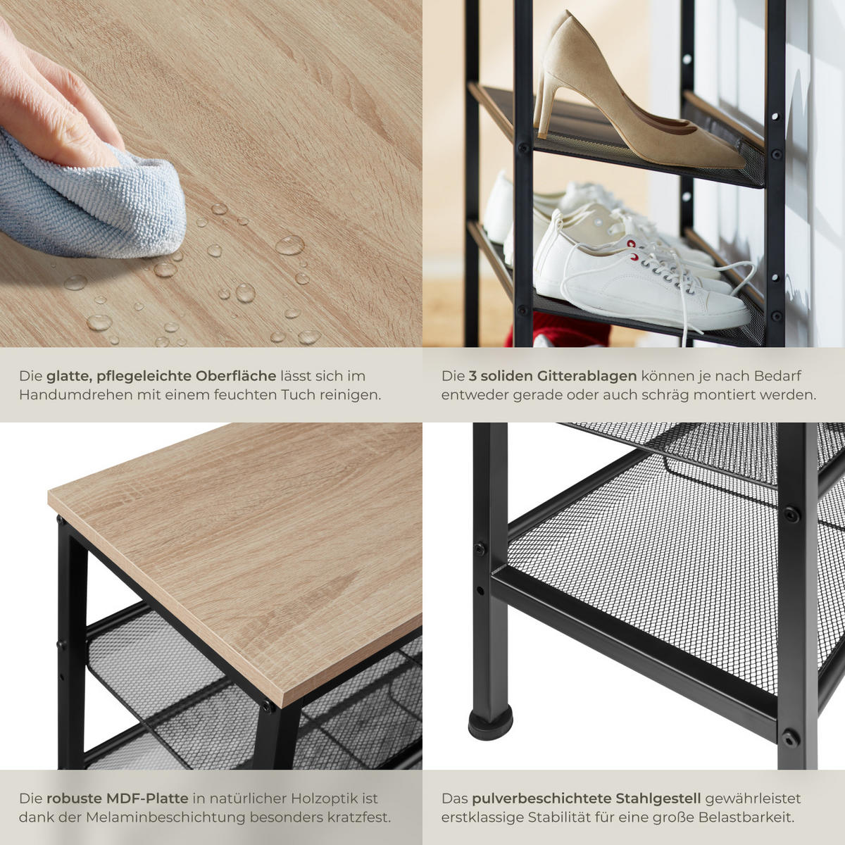 SCHUHREGAL Wolverhampton,75,5 x 30,5 x 69,5 cm,Industrial Holz hell, Eiche Sonoma - Naturfarben, Holz (30.5/69.5/75.5cm) - tectake