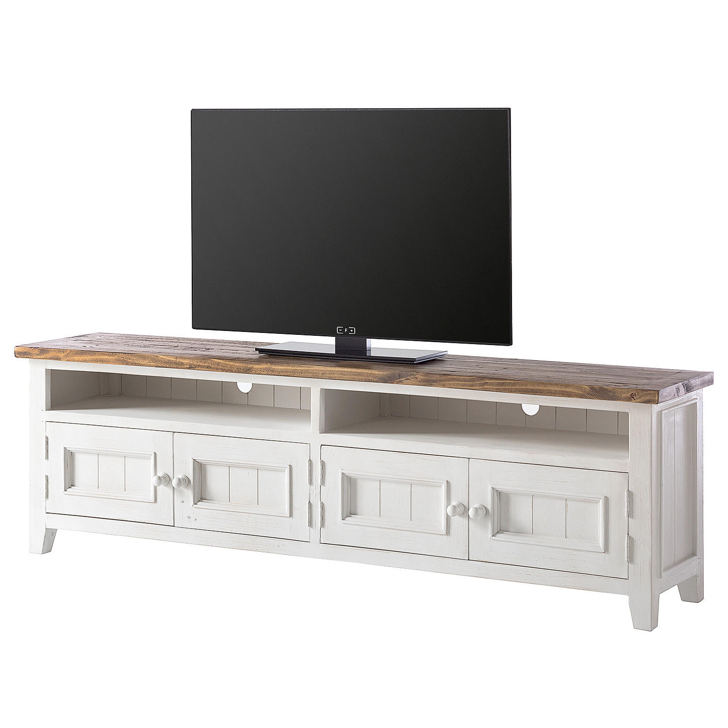 TV-LOWBOARD - Kiefer massiv, Kiefer Weiß - Weiß, Holz (196/60/42cm) - home24