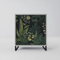 SIDEBOARD FERN FLOWERS, Grau, 57,5x42x67,5 cm, Schwarze Metall-Rahmenfüße - Multicolor/Schwarz, Holzwerkstoff/Metall (57.5/67.5/42cm) - SpaceRebels