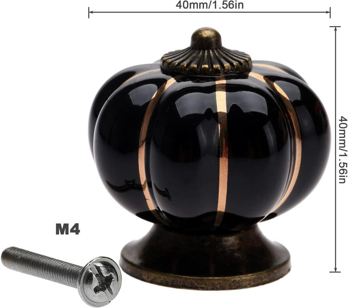 SCHRANKKNOPF Keramik 5er-Set 40 mm - Schwarz, Metall (4/4/4cm)