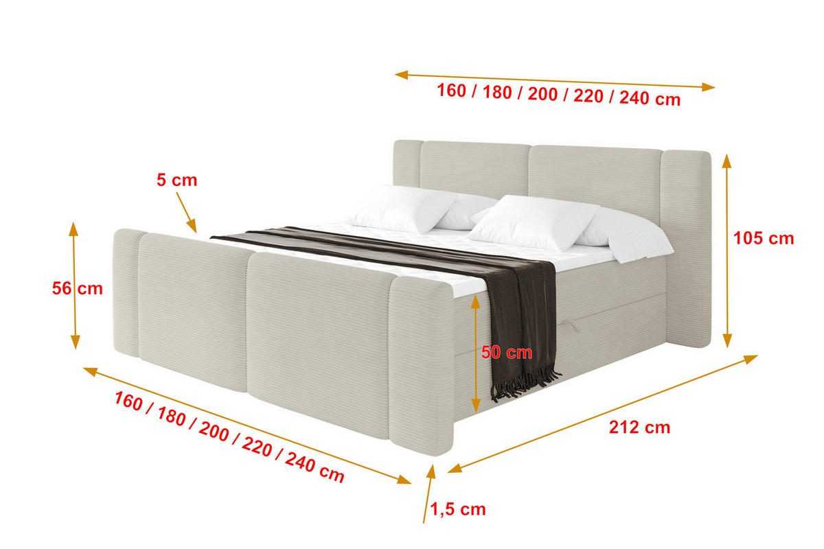BOXBETT mit Matratze H3 - EVON Zanozek - 120x200 cm Creme - Creme, Holzwerkstoff (120/200cm) - ALTDECOR