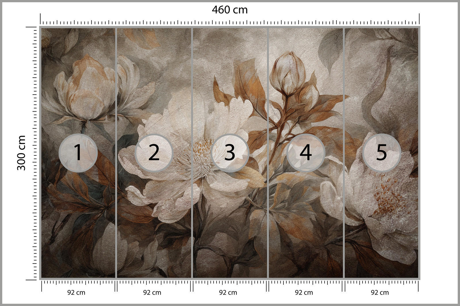 FOTOTAPETE Blumen Blätter Pflanzen Natur Retro Stil 460x300cm - Beige/Braun, Papier (460/300cm) - Muralo