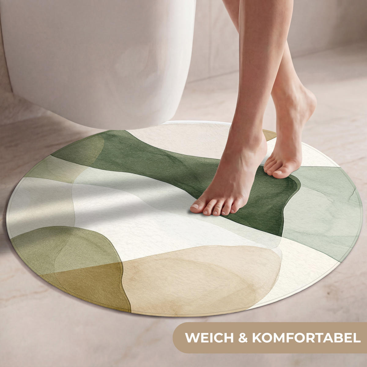 WC-VORLEGER Japandi - Abstrakt - Grün Toilettenteppich 70x70 cm - Grün, Kunststoff/Textil (70/1cm) - OnlyWow