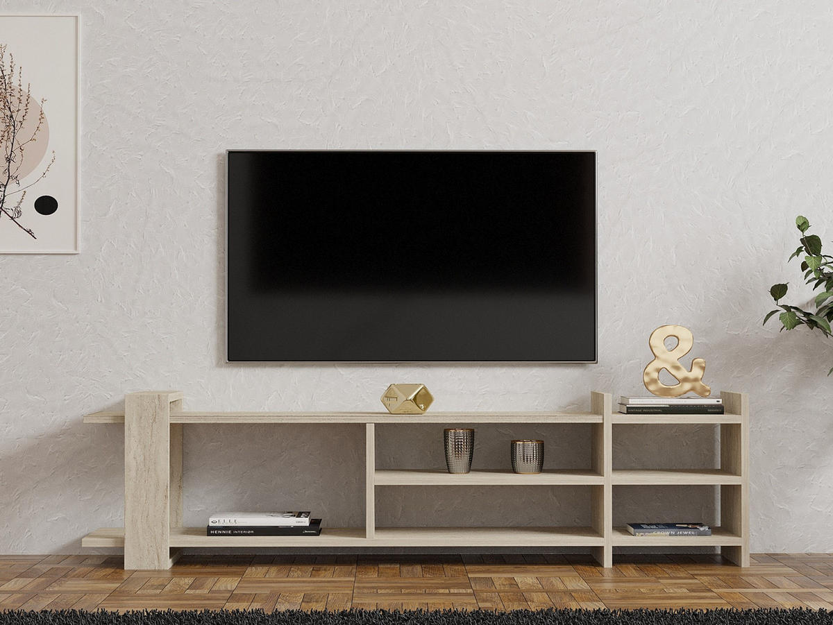 TV-MÖBEL Zeyna Travertin - Beige, Holz (156/40/29cm) - Habitat Garten