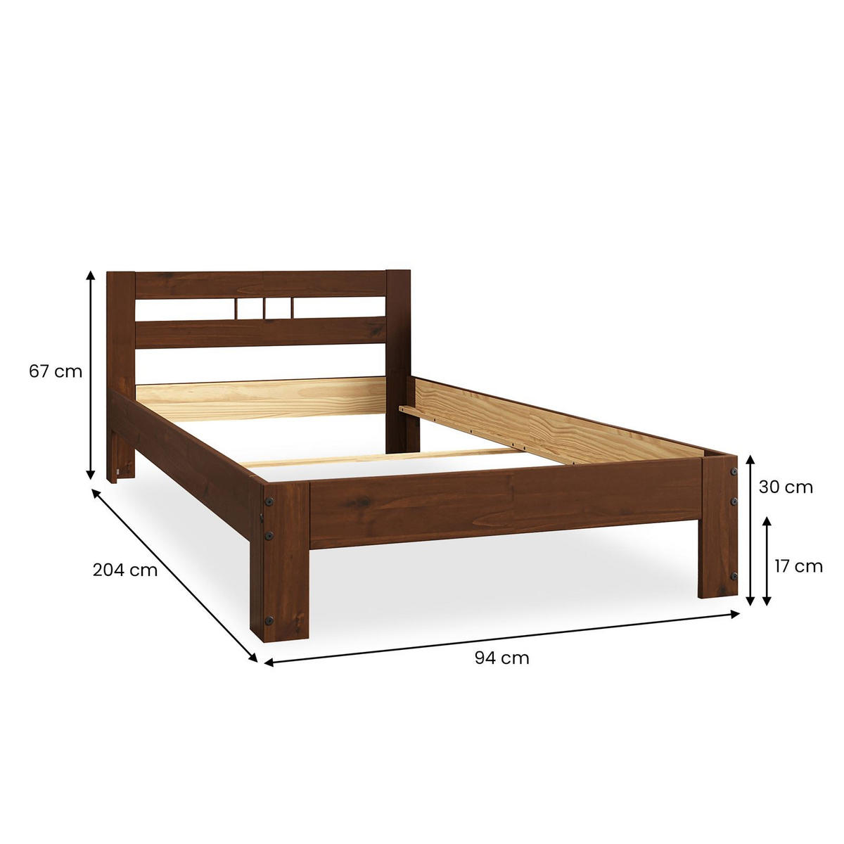 MASSIVHOLZBETT THEO 90X200 CM - Kastanienfarben, Holz (90/200cm) - IDIMEX