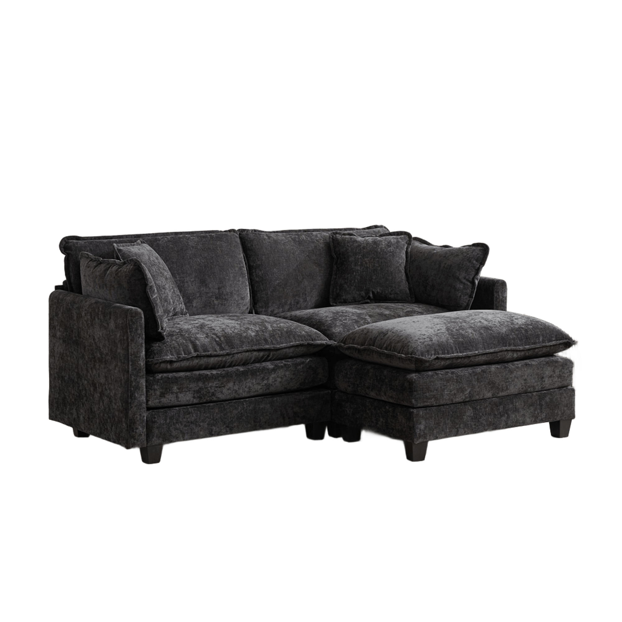 2-SITZER-SOFA aus Chenille 189x75x84 cm mit modularer Bauweise, schwarz - Schwarz, Textil (75/84/189cm)