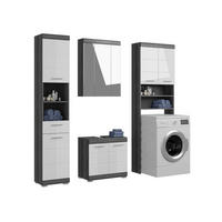 BADKOMBINATION 4tlg. Scout Bad in Rauchsilber Nachbildung und weiß hochglanz B/H/T: 190x191x34 cm - Anthrazit, Holz (190/191/34cm)