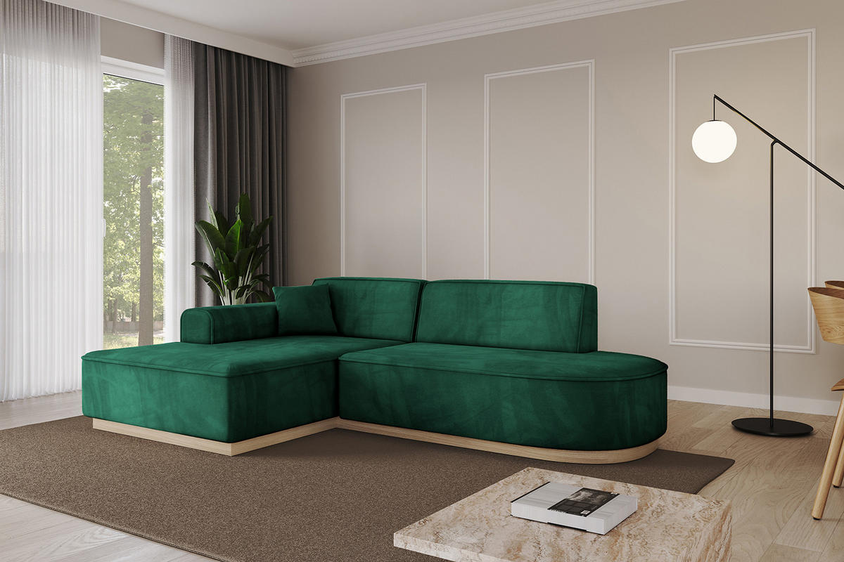 ECKSOFA Ottomane Links IREA-L1 - 232x165x80 cm Grün - Dunkelgrün, Holzwerkstoff/Textil (232/165cm) - ALTDECOR