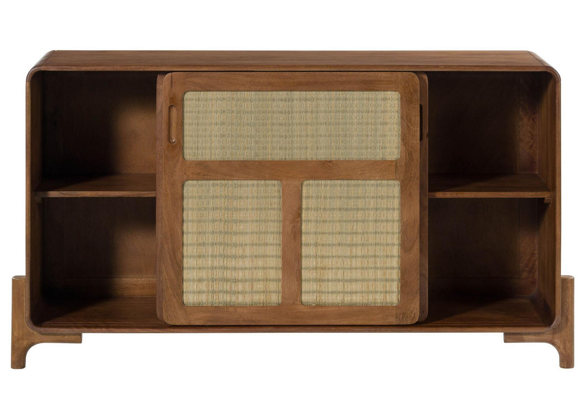 SIDEBOARD Mango/Seegras 150x40x80 hellbraun lackiert MIZUMI #100 - Braun, Holz (150/80/40cm) - Massivmoebel24