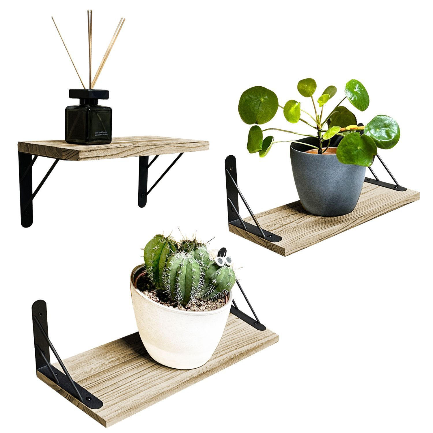 WANDREGAL SAM Massivholz 3er-Set - Naturfarben, Holz (15/14/42cm) - Mein-Regal