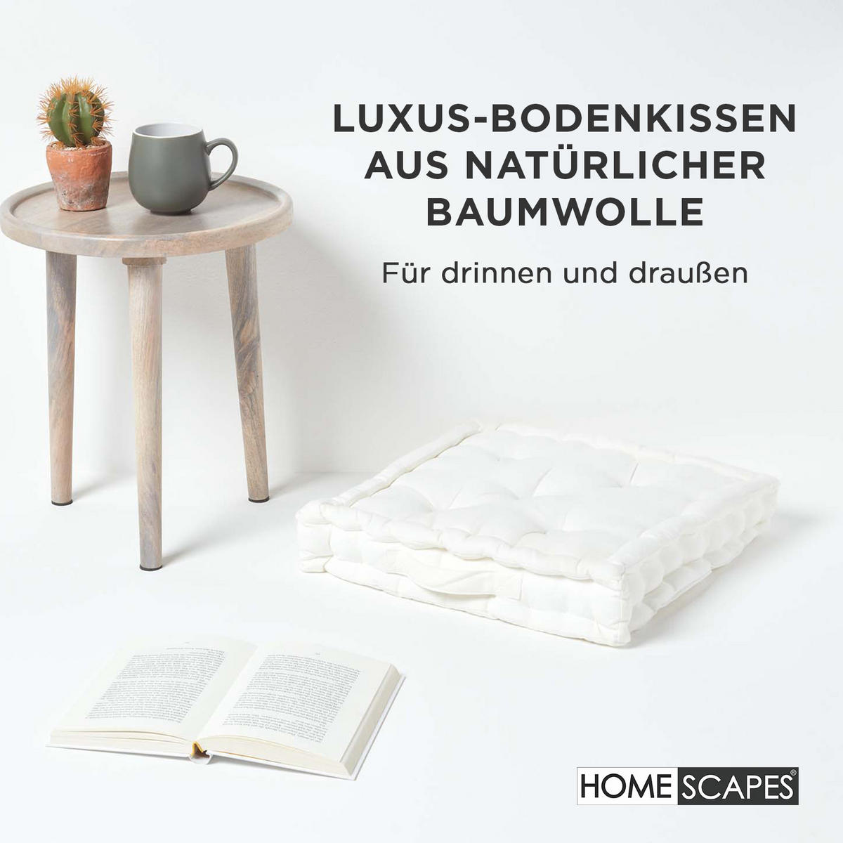 SITZKISSEN creme 50/50/10 cm – Bodenkissen unifarben - Creme, Textil (50/50/10cm) - Homescapes
