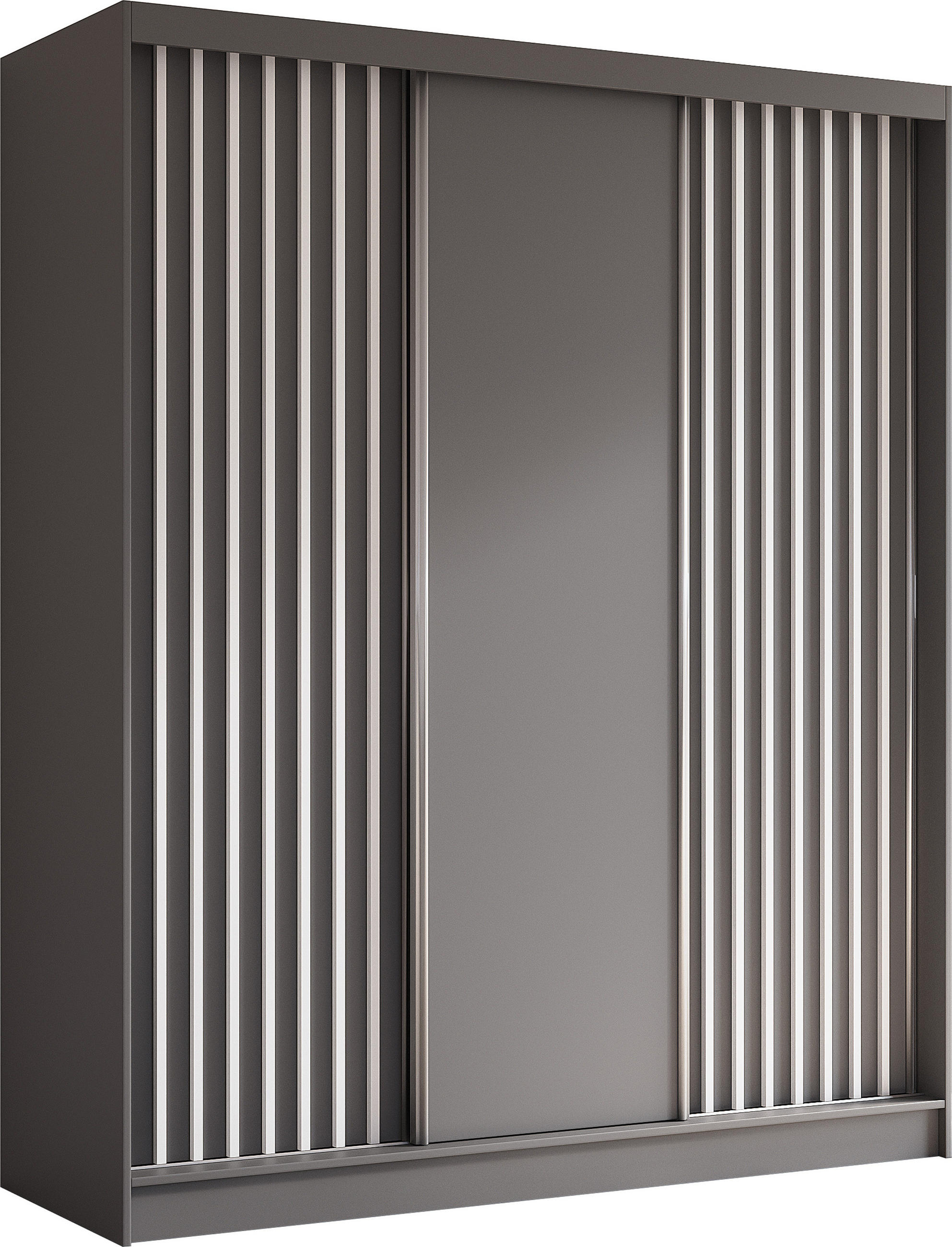 SCHWEBETÜRENSCHRANK Cabinio Grau Weiß 180/216/61 cm – Modern, mit Lamellen - Weiß/Grau, Holzwerkstoff/Kunststoff (180/216.1/61cm) - AX Living