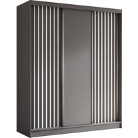 SCHWEBETÜRENSCHRANK Cabinio Grau Weiß 180/216/61 cm – Modern, mit Lamellen - Weiß/Grau, Holzwerkstoff/Kunststoff (180/216.1/61cm) - AX Living