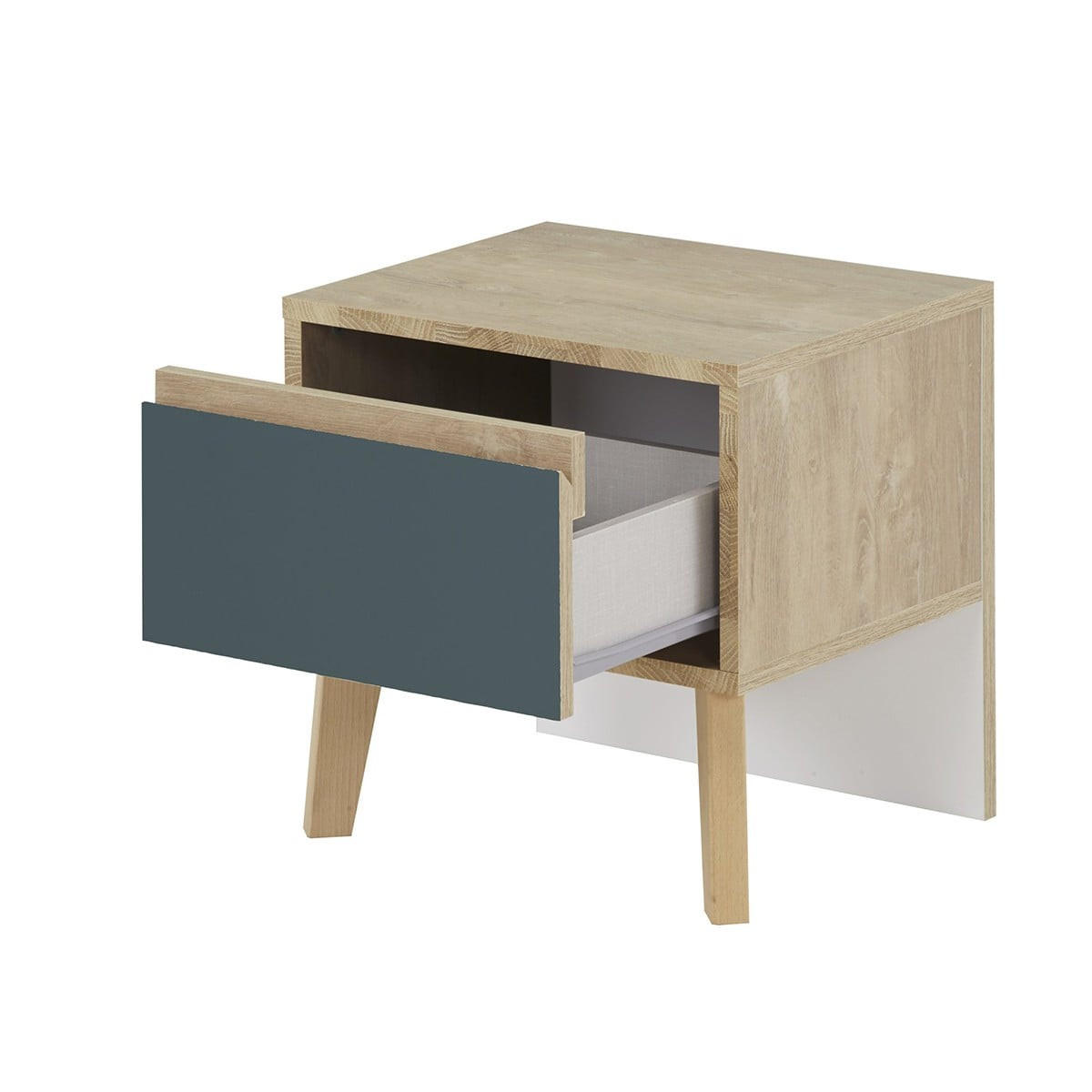 NACHTTISCH 1 Schublade Larvik - Französische Herstellung - 42/36/41 cm - Blau, Holzwerkstoff (36/41/36cm) - Calicosy