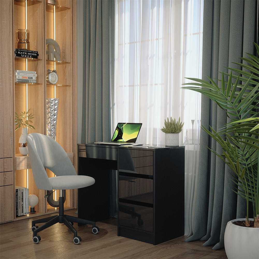 Thumbnail - Vicco Schreibtisch, Schwarz Hochglanz, Holzwerkstoff, 4 Schubladen, Rechteckig,Rechteckig, 90x75x40 cm, Arbeitszimmer, S...