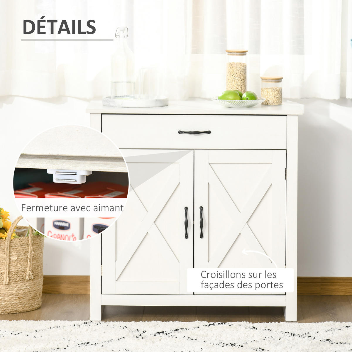 SIDEBOARD Weiß, 2 Türen, 1 Schublade, 80/39,7/80 cm - Weiß, Holz (80/80/39.7cm) - PANGIVO