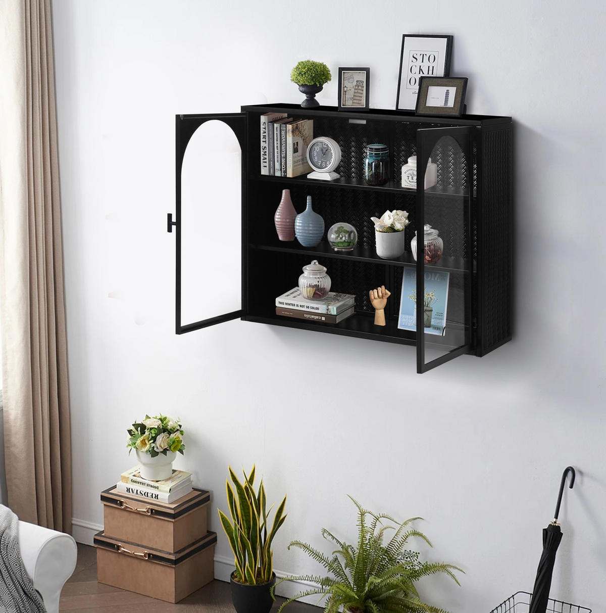 KÜCHENOBERSCHRANK 70/23/60 cm in Schwarz mit Glasfront und 2 Türen - Schwarz, Glas (70/60/23cm) - BEAOK