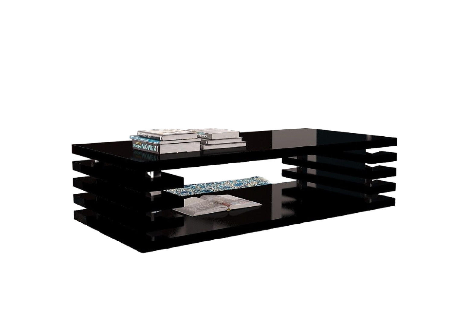 COUCHTISCH rechteckig Schwarz Hochglanz Ablage 120/40/60 cm - Schwarz Hochglanz, Holzwerkstoff (60/120/40cm) - designimpex