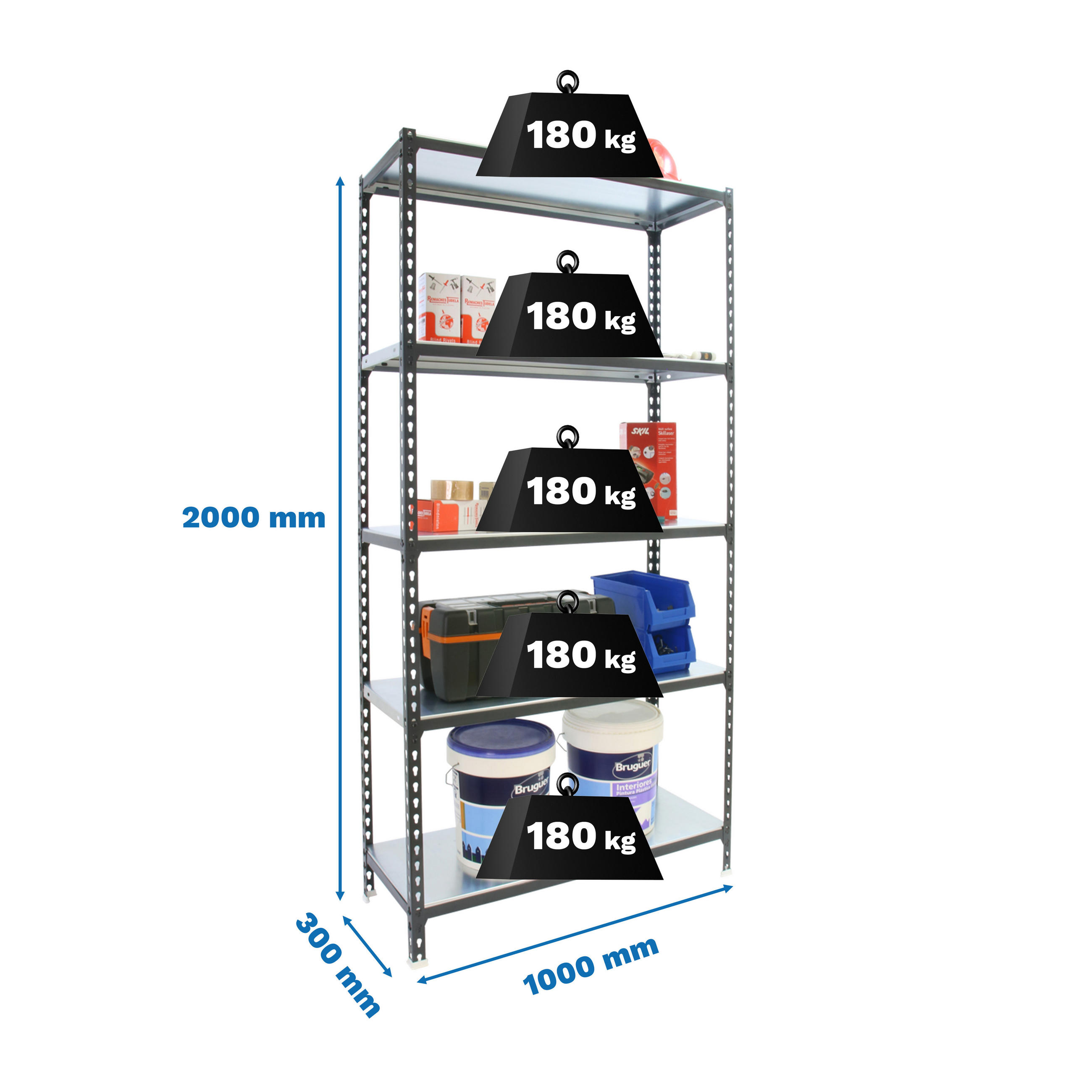 SCHWERLASTREGAL Big Metal Shark HxBxT 200 x 100 x 30 cm Fachlast 180 kg Anthrazit-Verzinkt - Anthrazit, Metall (100/200/30cm) - PROREGAL