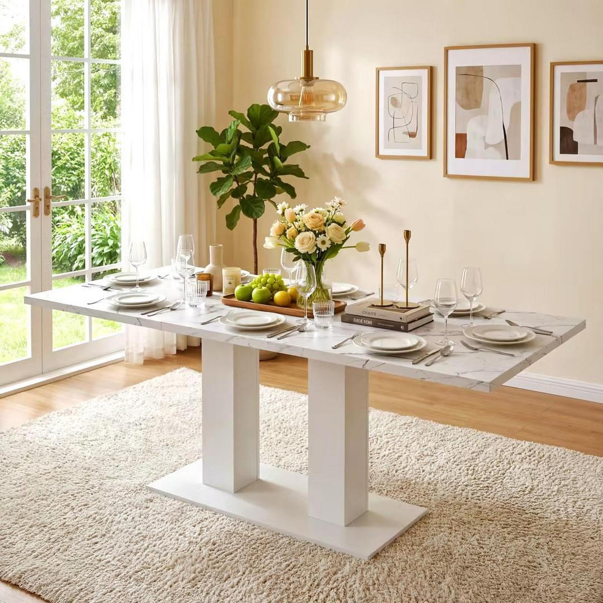 ESSTISCH in Weiß Küchentisch ausziehbar, 6–8 Personen,verdickte Platte, minimalistischer Stil, B140–180/T70/H75cm - Weiß, Holzwerkstoff/Metall (70/180/75cm) - STILVORA