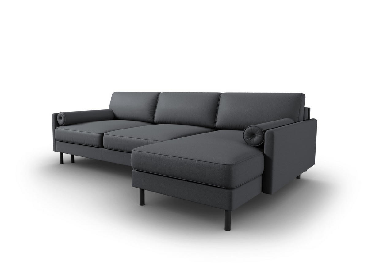 AUSKLAPPBARES-ECKSOFA rechts mit Container Scott aus strukturiertem Stoff dunkelgrau 5 Sitzplätze - Dunkelgrau, Textil (142/212cm) - Micadoni