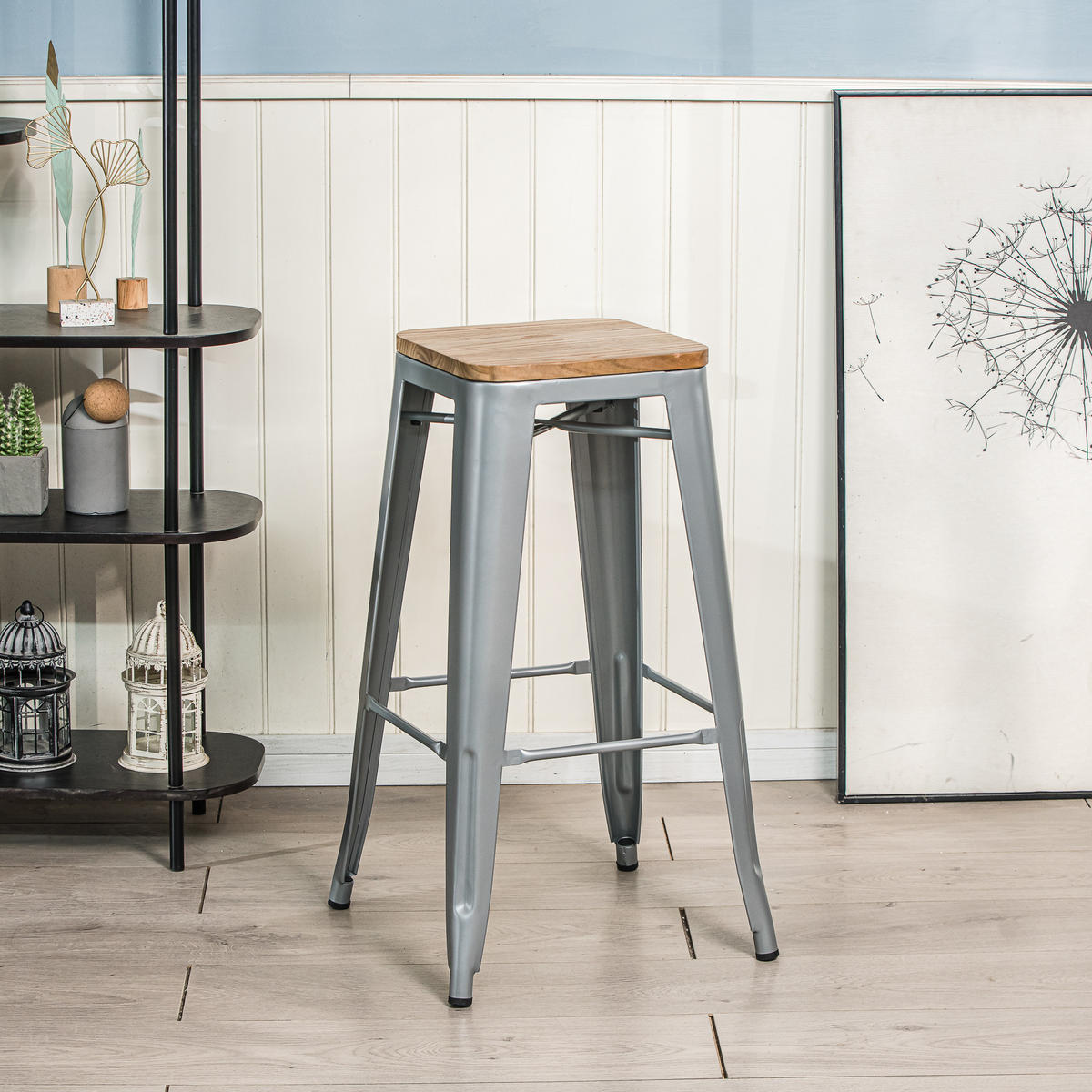 BARHOCKER 4er-Set Holz Grau - Grau, Holz (43/75/43cm) - Nordlys