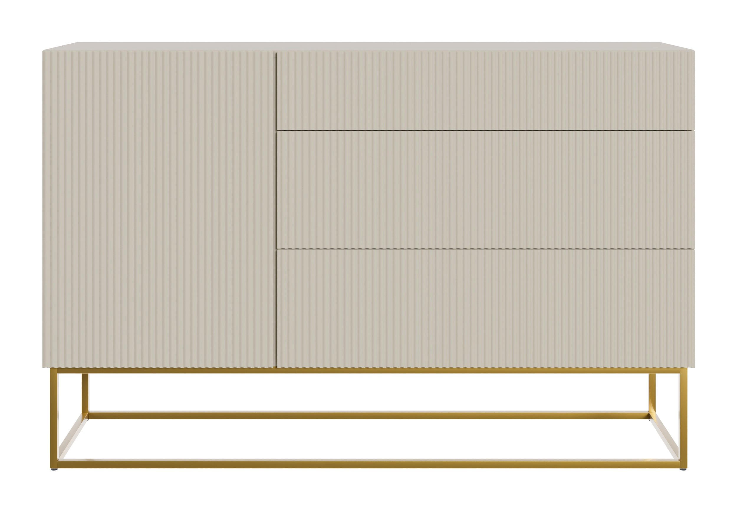 SIDEBOARD Veldio Greige mit 3 Schubladen 140 cm - Taupe/Goldfarben, Holzwerkstoff/Metall (140/90/38cm) - Selsey