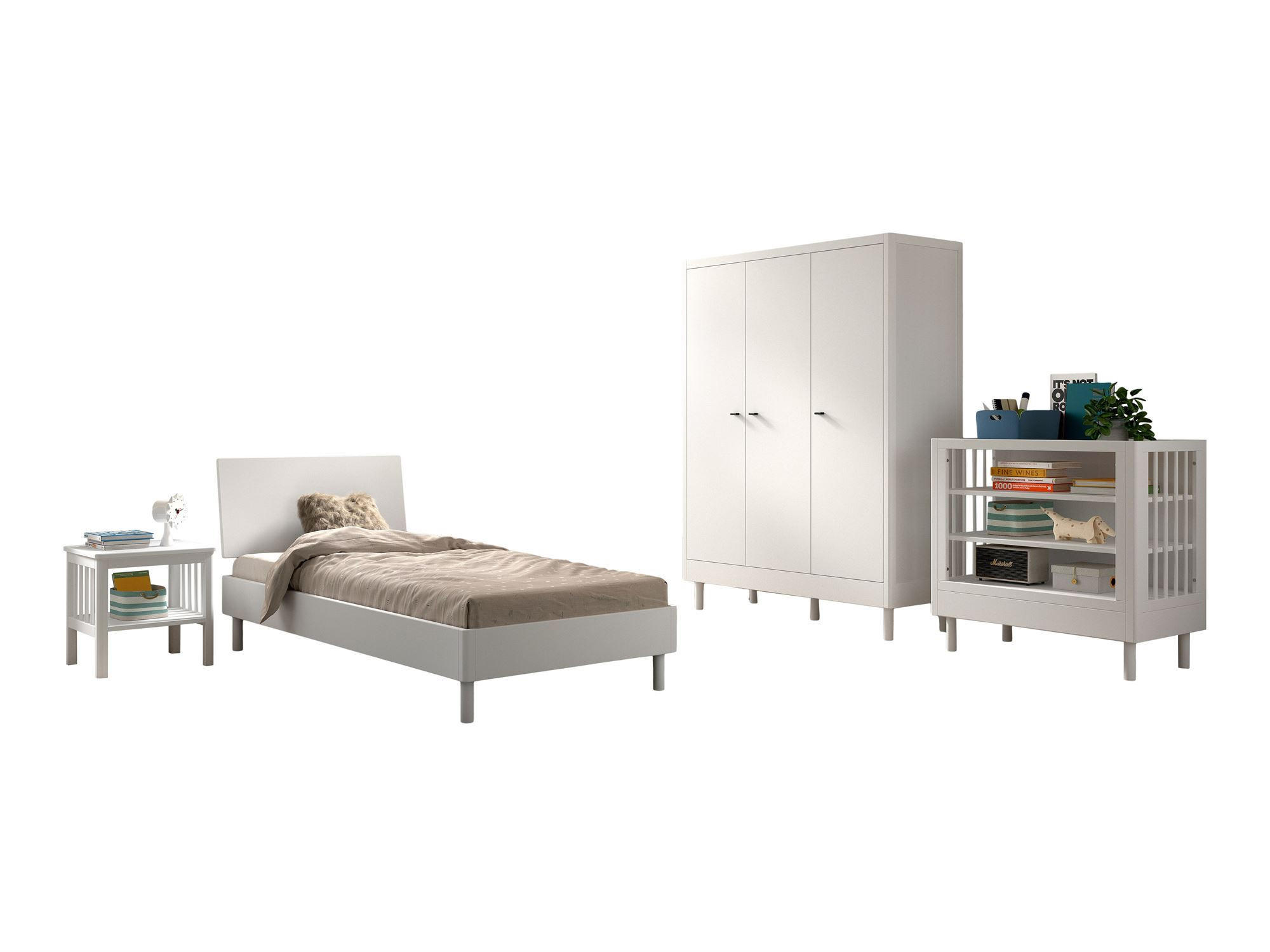 JUGENDZIMMER SET 90x200 Keeley Buche Weiß Holz Schrank Regal - Weiß, Holz (55/190/146cm) - 58aufmkessel