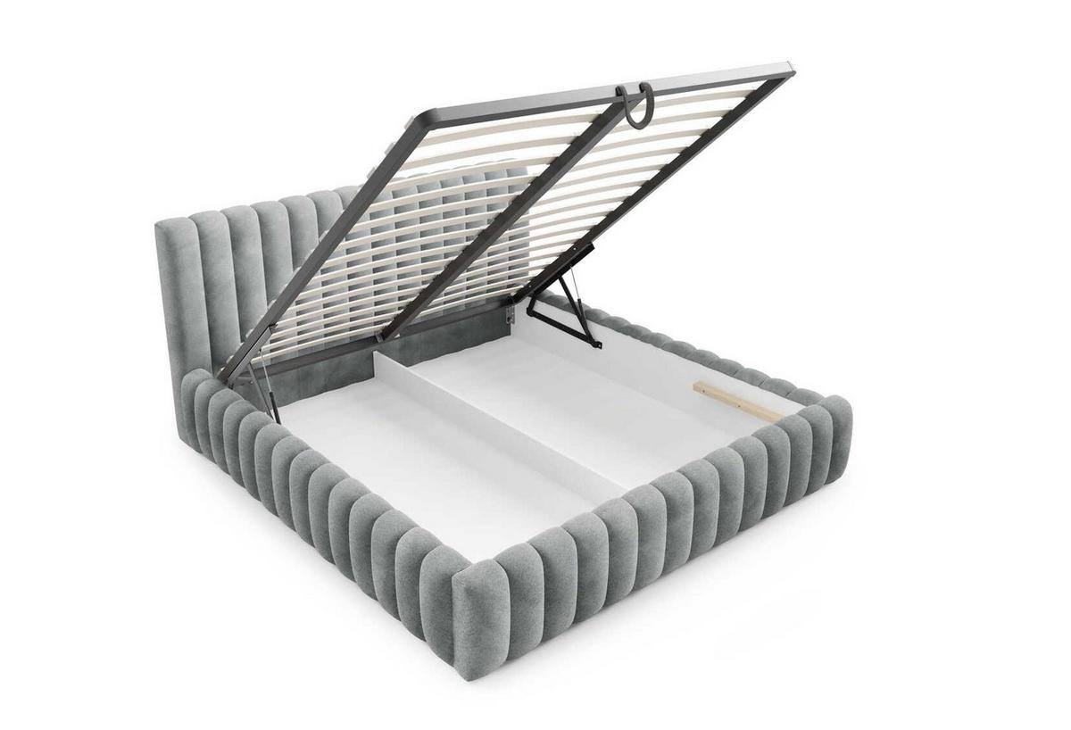 DOPPELBETT Bouclé 140x200 Livia mit Mettalllattenrost, Bettkasten, Hellgrau - Hellgrau, Holz/Textil (140/200cm) - Emporius