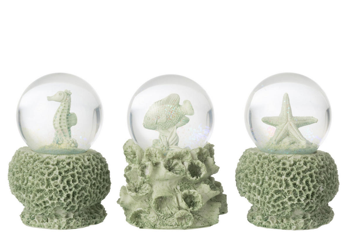 WASSER-GLOBUS SEA (3ER SET) - Grün, Glas/Naturmaterialien (10.5/13/10.5cm) - J-Line