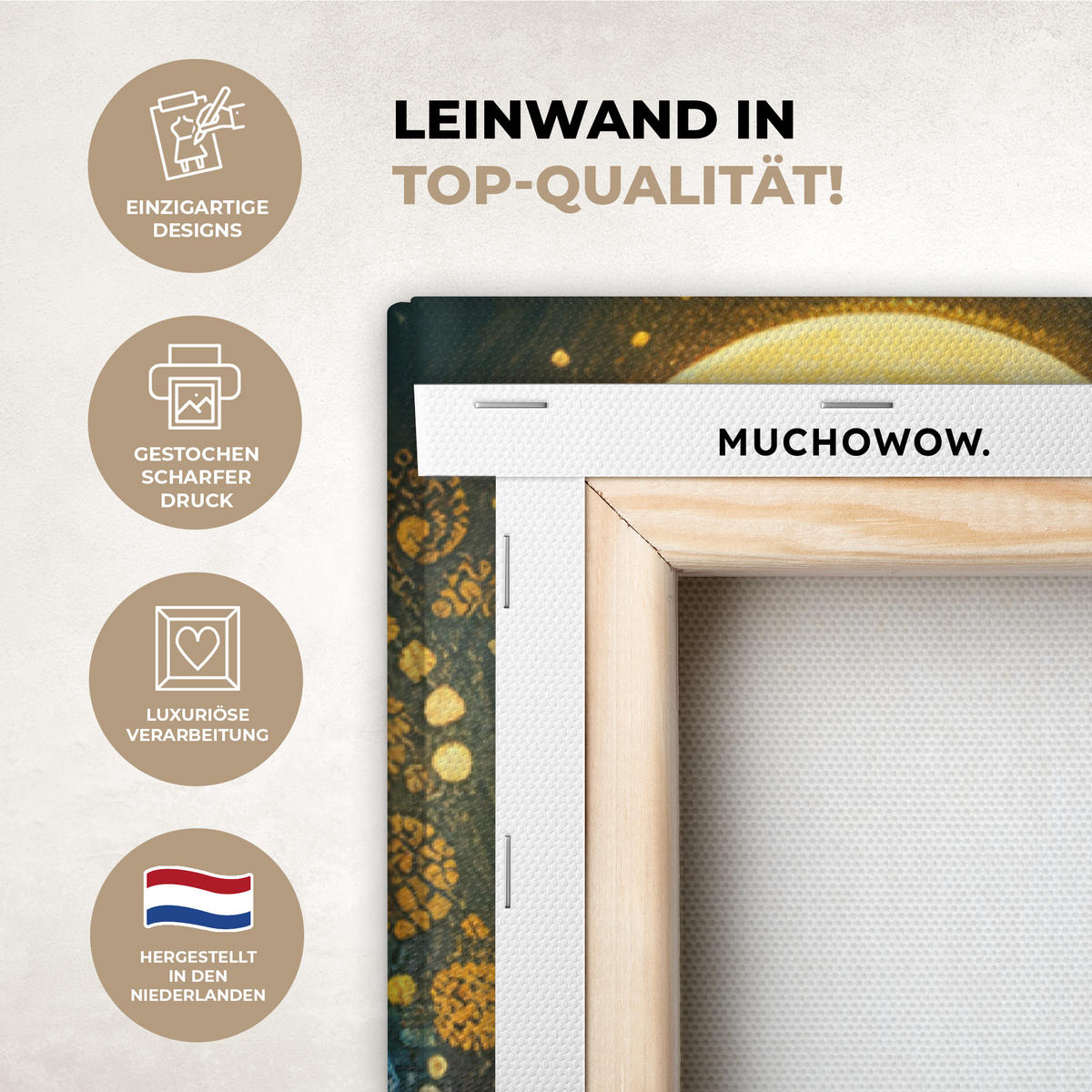 LEINWANDBILD Baum - Mond - Blumen - Gold - Kunst 80x120 cm - Orange, Textil (80/120cm) - MuchoWow