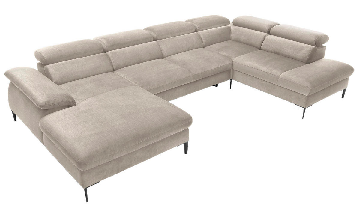 ECKSOFA U-Form 350 cm Amaro M mit Schlaffunktion, Links, Beige - Beige, Holz (214/353cm) - Emporius