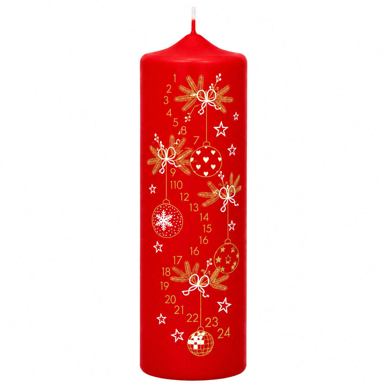 BALA Adventskerze 1-24 in Samtlook Rot 25 x 7 cm - Rot, Paraffin (7/25/25cm) - Kopschitz Kerzen