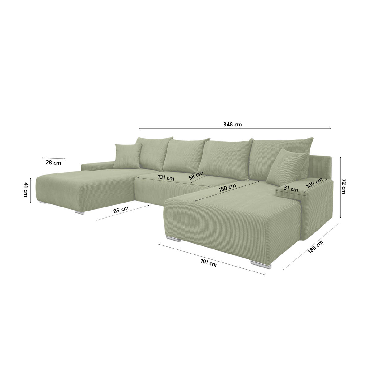 ECKSOFA Trawanga s funkcí spaní, Olivová - olivově zelená, textil (348/188cm) - Fedve