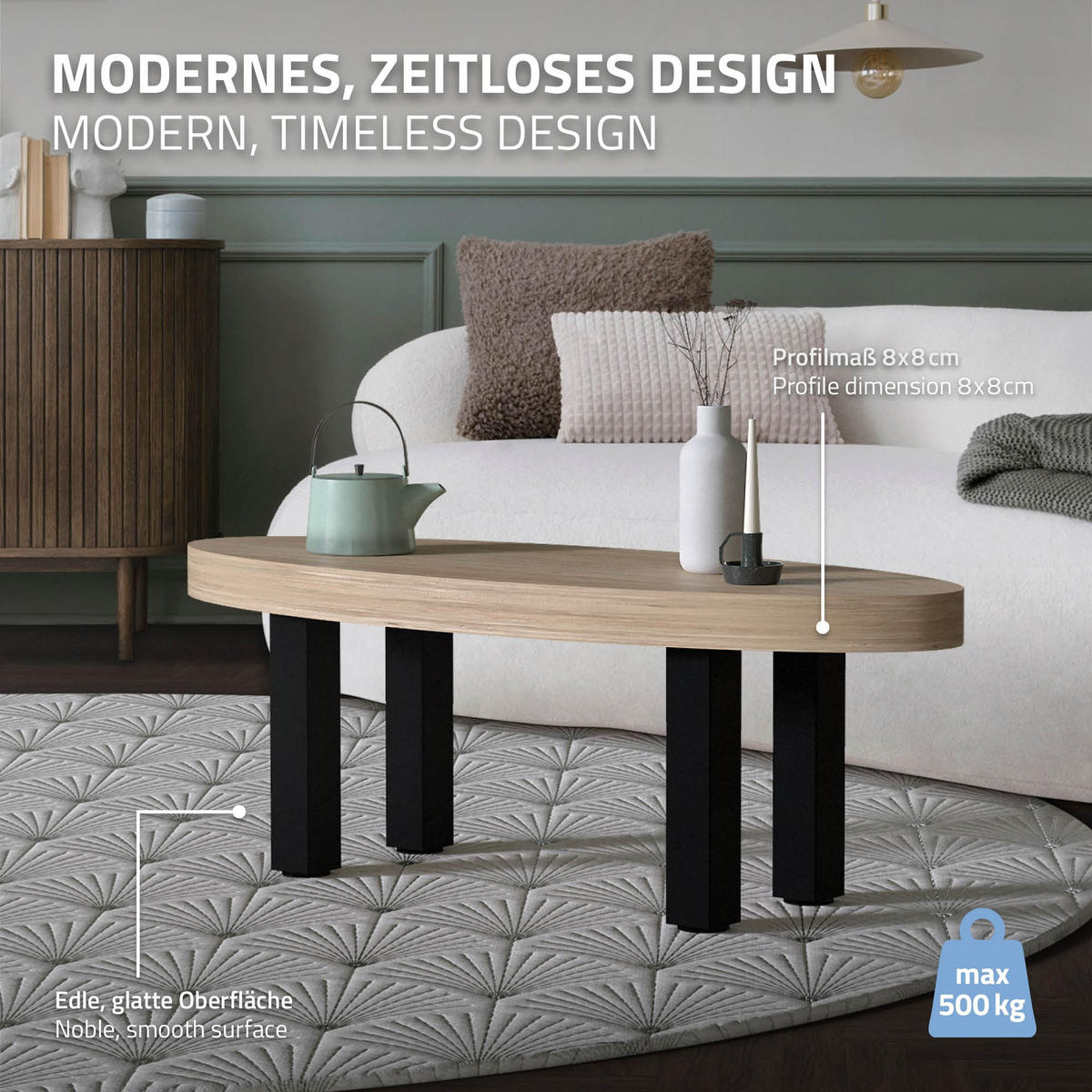 TISCHBEINE 4er Set I-Design H:42 cm Schwarz 8x8 cm - Schwarz, Metall (8/42/8cm) - ML-DESIGN