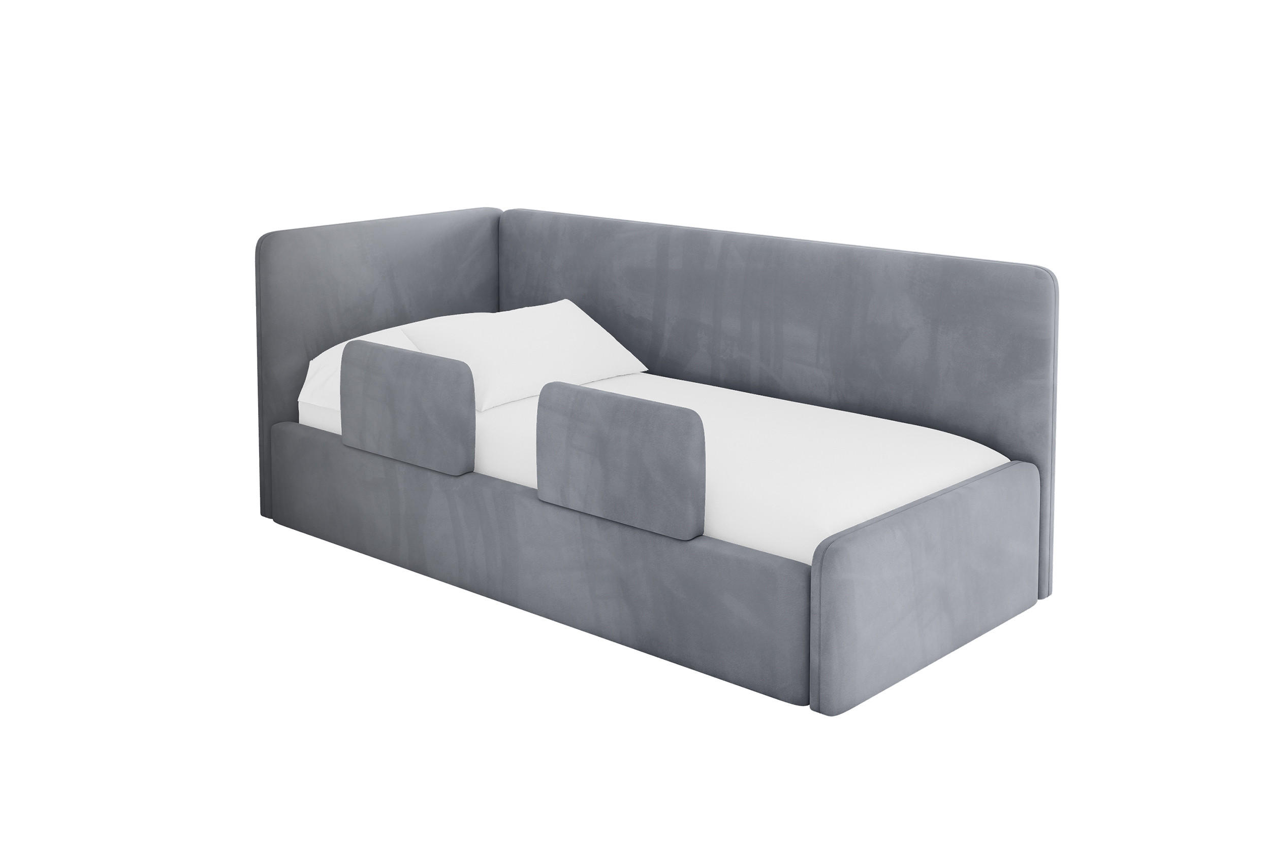 EINZELLBETT Jugendbett mit Bettkasten, Rechts - NORY 90x200 Grau - Blaugrau, Holzwerkstoff/Textil (90/200cm) - ALTDECOR