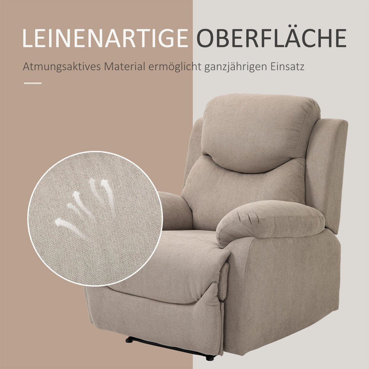 FERNSEHSESSEL, Polyester, Beige - Beige/Schwarz, Textil/Metall (88/102/93cm) - HOMCOM