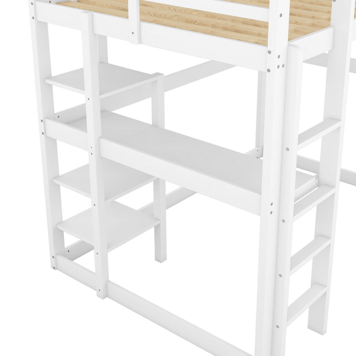 HOCHBETT 140/200 cm in Antikweiß – mit Schreibtisch und 4 Ablagefächern - Weiß, Holz (140/200cm) - BEAOK