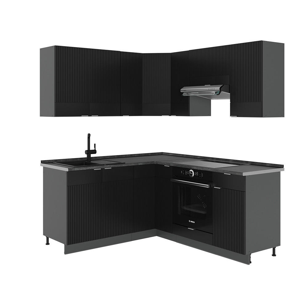 ROHOVÁ KUCHYŇ Fame-Line Černý pruhovaný/antracitový 190 x 60 cm , PD Antracit - černá/antracitová, kompozitní dřevo (190/81.6/60cm) - Vicco