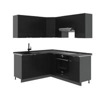 ROHOVÁ KUCHYŇ Fame-Line Černý pruhovaný/antracitový 190 x 60 cm , PD Antracit - černá/antracitová, kompozitní dřevo (190/81.6/60cm) - Vicco