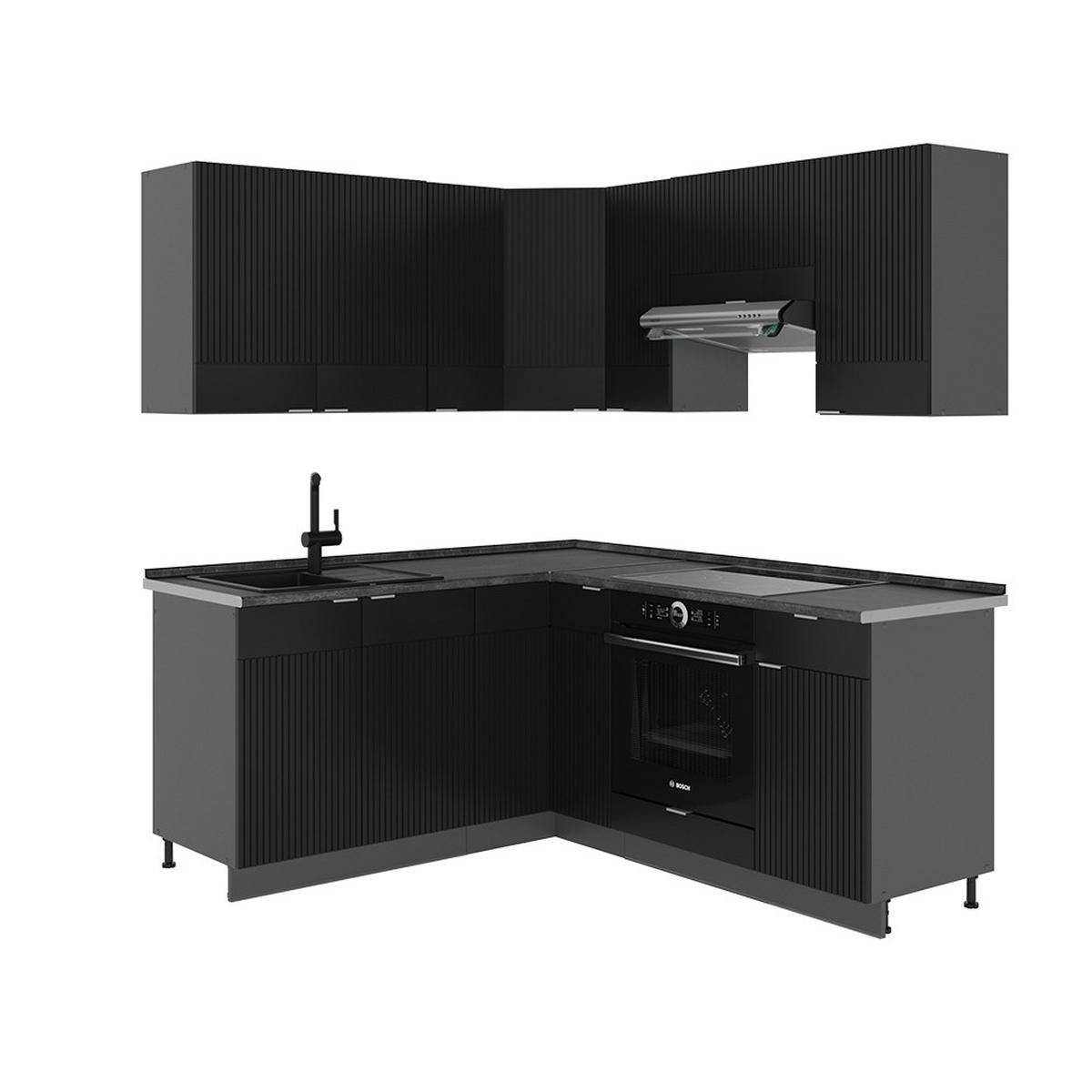 ROHOVÁ KUCHYŇ Fame-Line Černý pruhovaný/antracitový 190 x 60 cm , PD Antracit - černá/antracitová, kompozitní dřevo (190/81.6/60cm) - Vicco