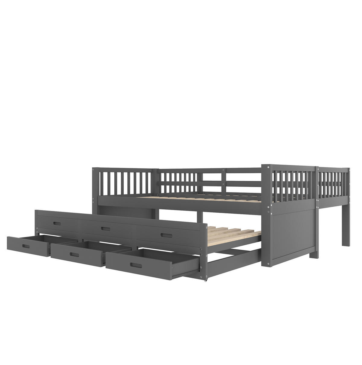 POSCHODOVÁ posteľ 90/200 cm sivá s výsuvným lôžkom a 3 zásuvkami z borovice a MDF - sivá, drevo (90/200cm) - OKWISH
