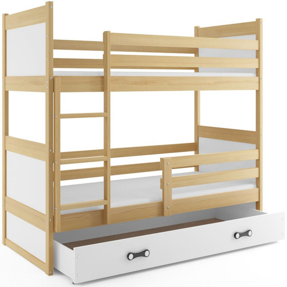 ETAGENBETT Rico mit Lattenrost und Schublade - Naturfarben/Weiß, Holz/Holzwerkstoff (90/200cm) - Interbeds