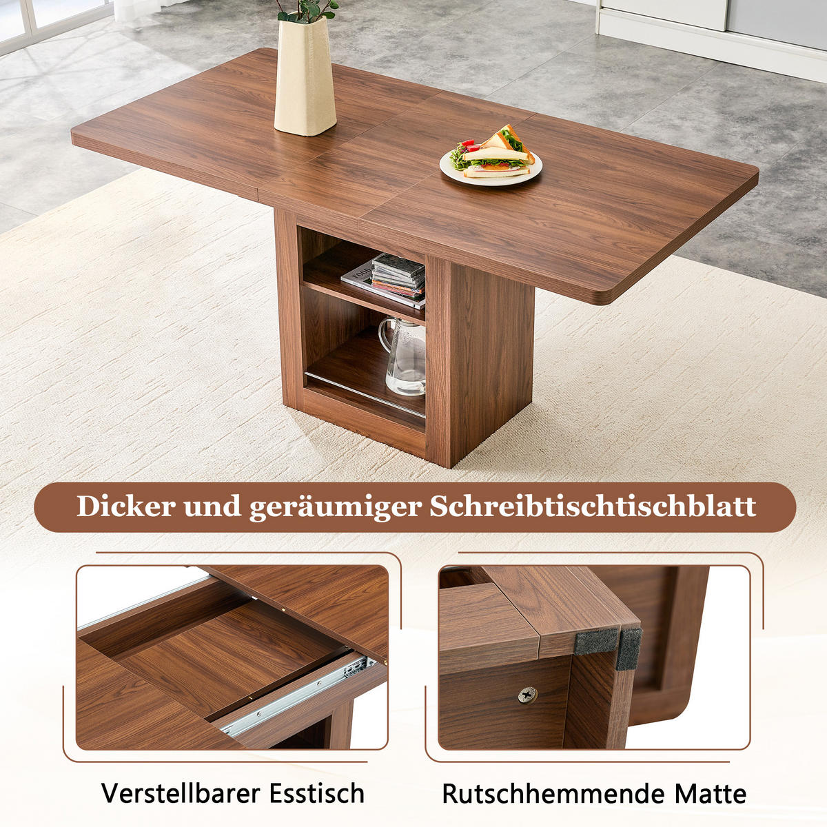 AUSZIEHTISCH Nussbaumfarben mit Ablage - Walnussfarben, Holz (80/130/75.5cm) - PANGIVO