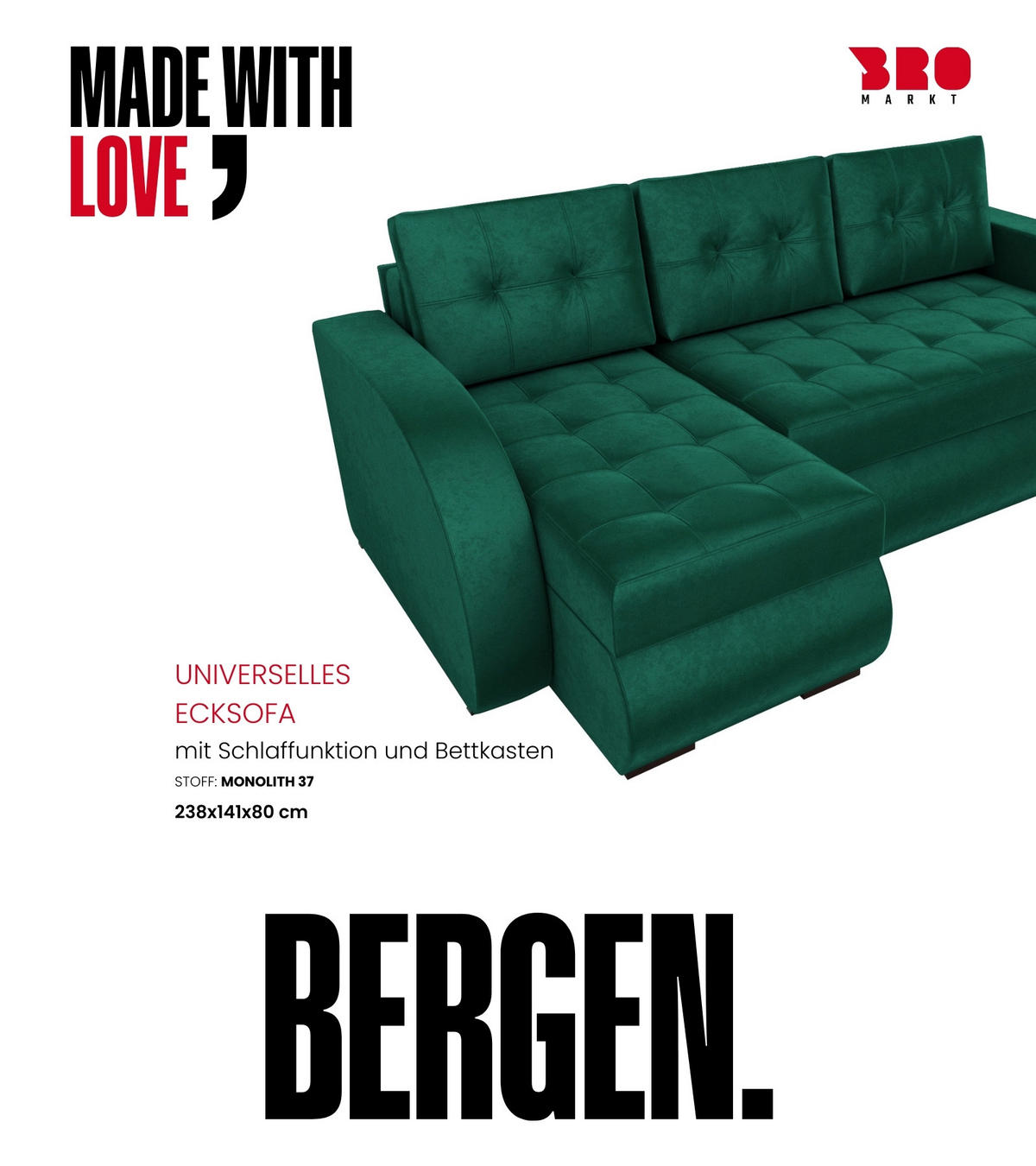 ECKSOFA Bergen mit Schlaffunktion Grün Samtstoff - Grün, Textil (238/141cm) - Bromarkt
